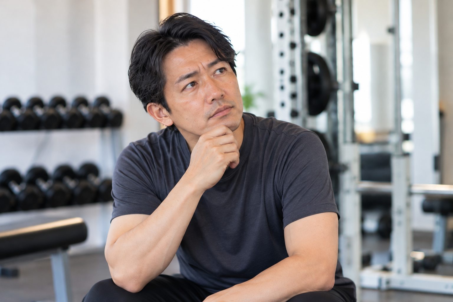 運動を続けられるか不安に感じている男性